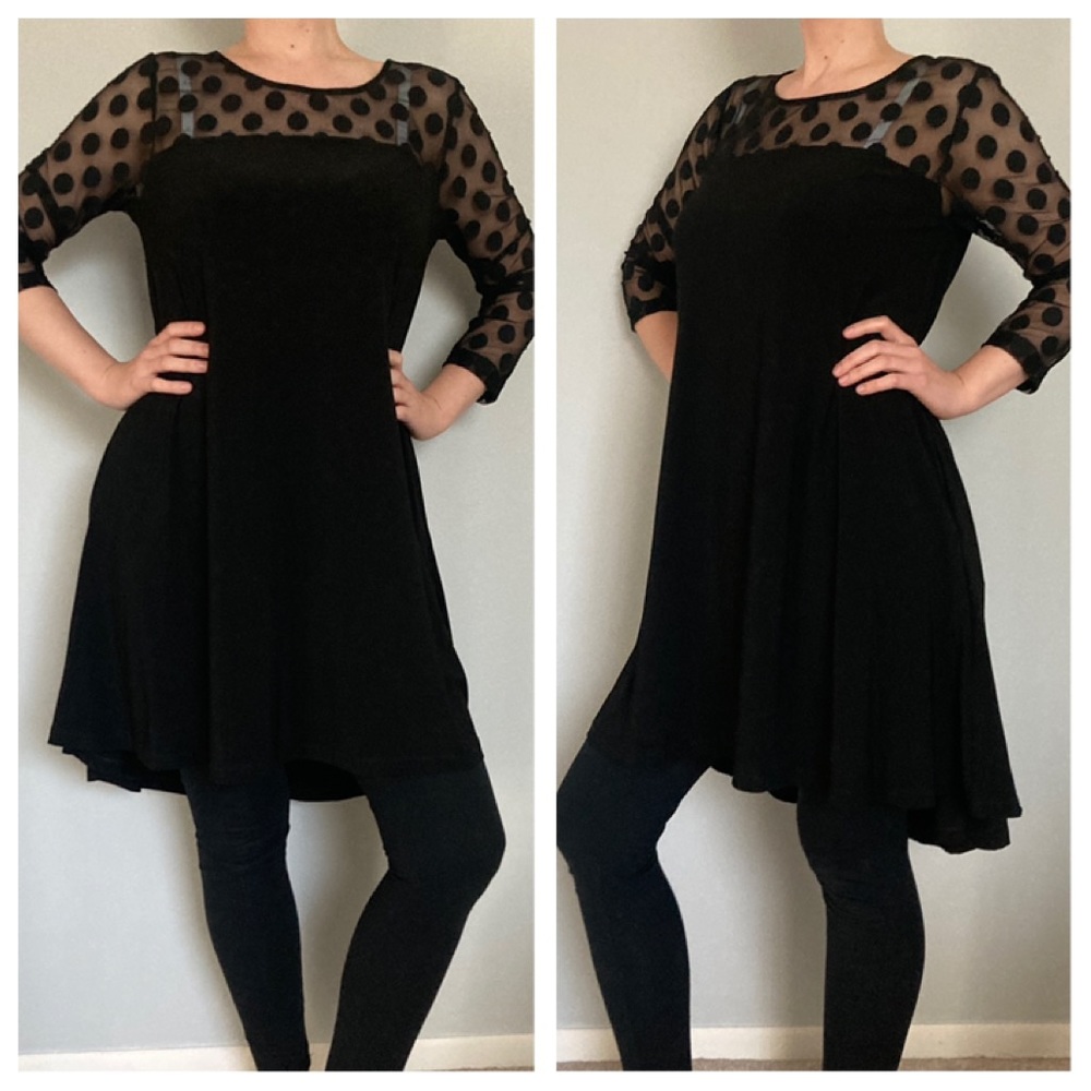 Nina Leonard Mesh Sleeve Dress